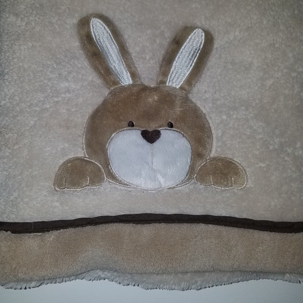Brown Bunny Rabbit Fleece Baby Blanket Lovey 3D Ears Heart Nose 30x40 Piccolo ? - Picture 2 of 4